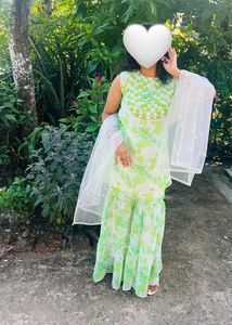 Flowy Green Floral Sharara set
