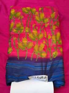 Vibrant Pink &amp; Blue Floral Saree