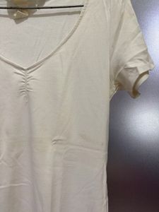 White V-Neck Ruched T-Shirt