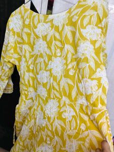 Full set Yellow Floral Kurta with Mirror Work