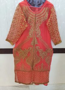Elegant Coral Embroidered Kurta Set