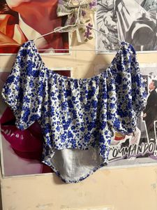 Blue Floral Off-Shoulder Top