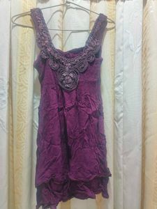 Boho Purple Crinkle Dress with Lace Detail