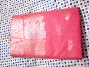 Beautiful Pink Saree with Silver Work