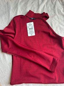 knitted Red One-Shoulder Top