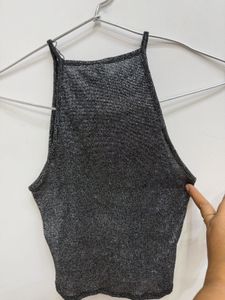 Sparkly Grey Halter Neck Top