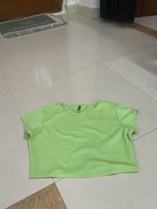 Lime Green Crop Top &amp; Flare Pants Set