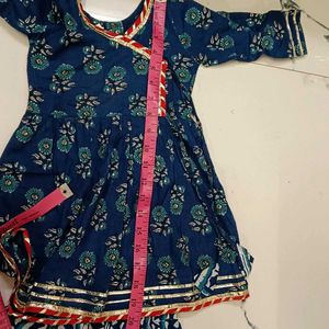 Blue Printed Kurti with Sharara Set