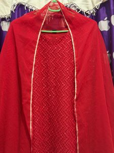 Full body embroidery Red Set with Dupatta