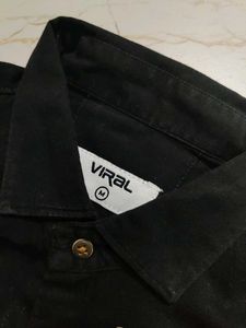 Black Long Sleeve Shirt with Pink Graphic Pocket