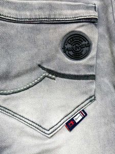 Grey Stone Washed/ Faded Jeans For Men