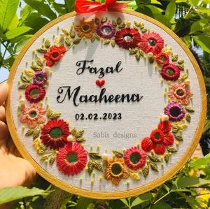 Couple Name Hoop With Mirror Embroidery