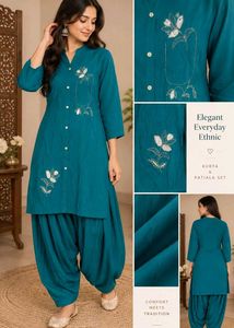 Teal Embroidered Kurta & Patiala Set