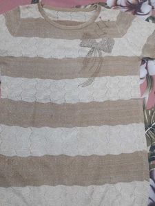 Sparkling Striped Top with Bow Detail