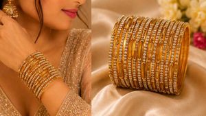 Elegant Gold Bangles with White Stones