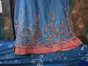 Stunning Red &amp; Blue Embroidered Lehenga Choli