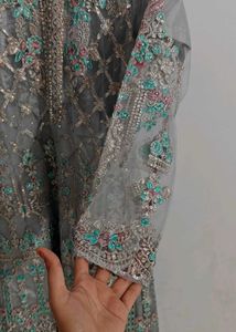 Elegant Embroidered Gray Ethnic Dress