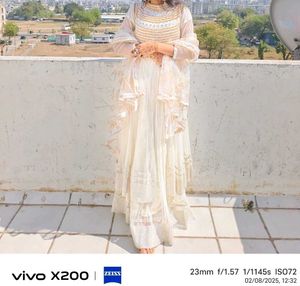Elegant White indo western upper top lower sarara