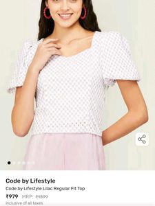 CODE- Lilac Square Neck Puff Sleeve Top
