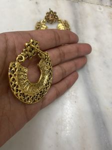 Stone Studded Golden Earrings