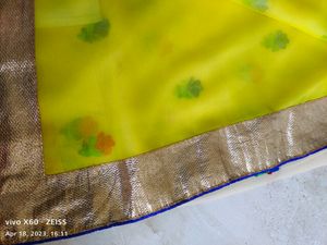 Cream &amp; Lemon Yellow Saree