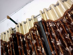Elegant Brown Leaf Pattern Curtains 3 set