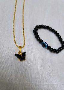 Butterfly Necklace + Evil Eye Bracelet Combo