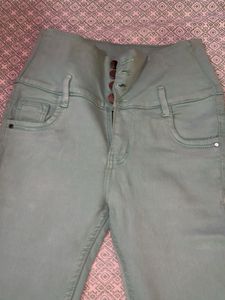 High-Waisted Mint Green Skinny Jeans