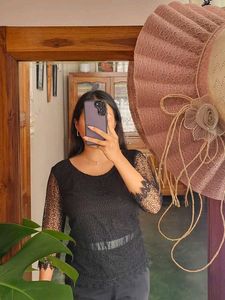 Elegant Black Lace Sleeve Top