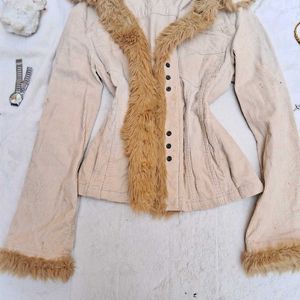 y2k Faux Fur Trim Denim Jacket