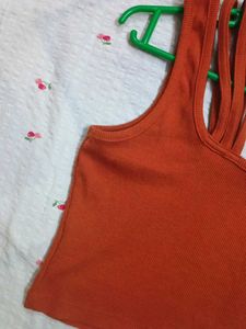 Roadster Trendy Orange Strap Detail Tank Top