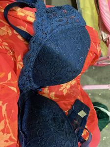 Lace Trimmed Navy Blue Bra