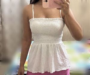 H&M White Smocked Peplum Top
