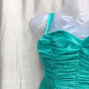Sparkly Ruched Turquoise Top