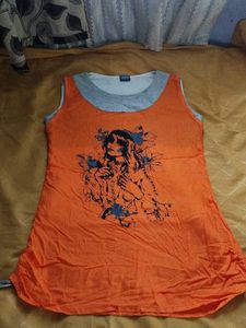 Orange Graphic Print Tunic Top