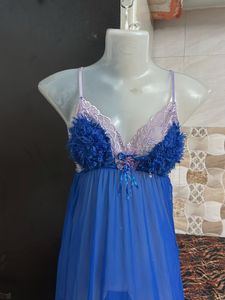 Blue Teddy Nightdress with Fur Trim
