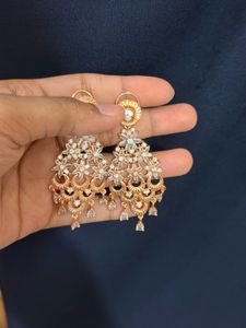 Sparkling Rose Gold Chandbali Earrings