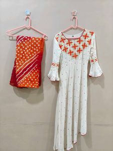 Beautiful Anarkali Kurti With Bandhani Dupatta