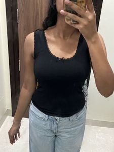 Black Lace Trim Tank Top
