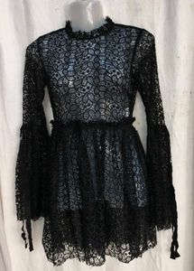 1139. Black Lace Bell Sleeve Mini Dress