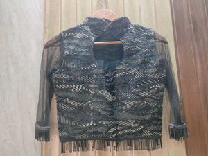 Designer Black blouse &amp; Bottle Green Ruffle Leheng