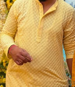 Men's Yellow Embroidered Kurta