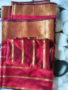 Elegant Maroon Saree with Gold Border