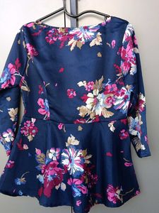 Navy Blue Floral Peplum Top