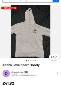 Kenzo Paris Grey Love Eye Embroidered Logo Hoodie