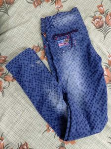 Stylish Blue Checkered Denim Jeans