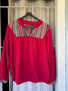 Vibrant Red Embroidered Kurta Top