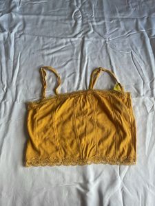 Yellow Lace Trim Crop Top