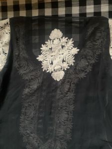 Elegant Black Kurta with White Embroidery