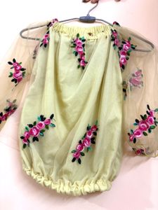 Embroidered Off-Shoulder Sheer Top